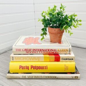 Vintage Stack of Cookbooks‎ - Retro Books for Decoration - Yellow Stacking Books